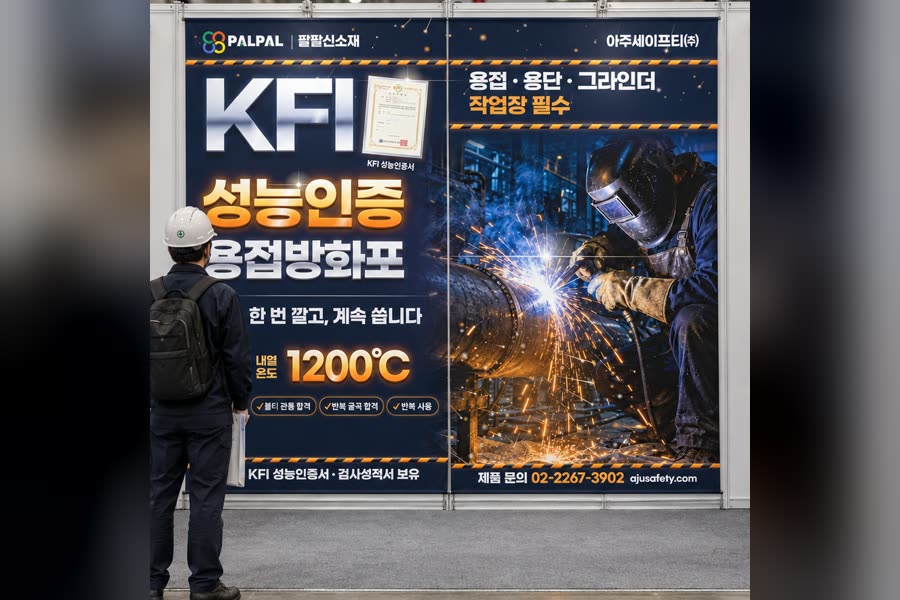 아주세이프티 KFI 성능인증 용접방화포 · 족자 그래픽